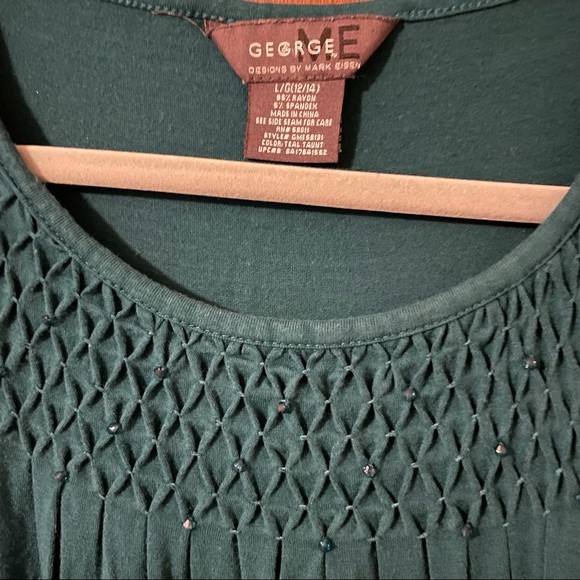 George Designs by Mark Eisen Emerald Green beaded Blouse - Picture 2 of 6